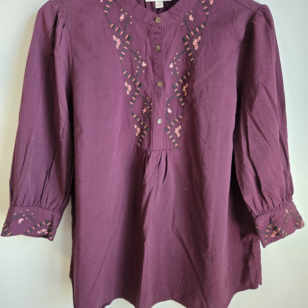 Knox Rose Women's Plum Embroidered 3/4 Sleeve Top Size L